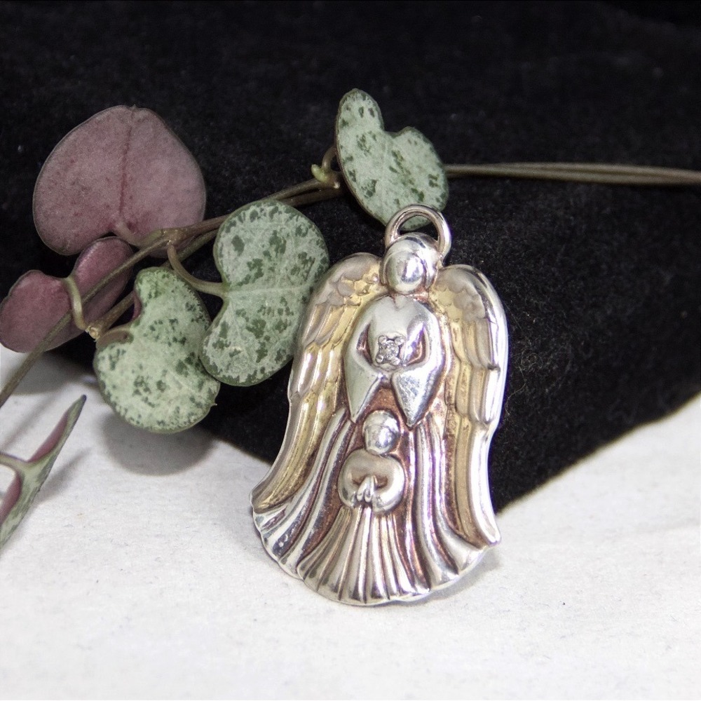 Gorham Sterling Silver Guardian Angel Prayer Pendant Charm Vintage Religious